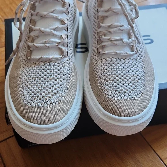 J Slides NYC white/nude Duchess lace-up knitted sneakers - Picture 2 of 14